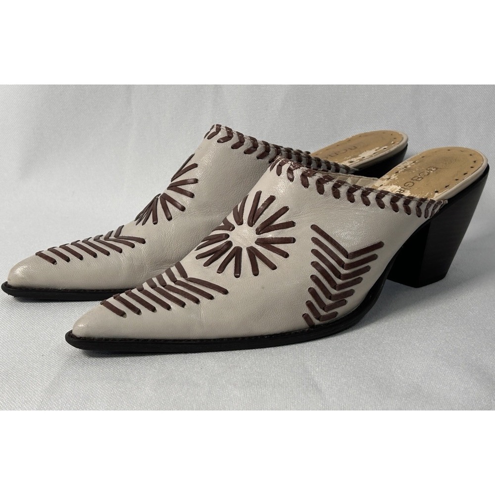 BCBG  Mules / Leather Upper  Man Made Lining/ Beige/ Brown Design- 8.5B